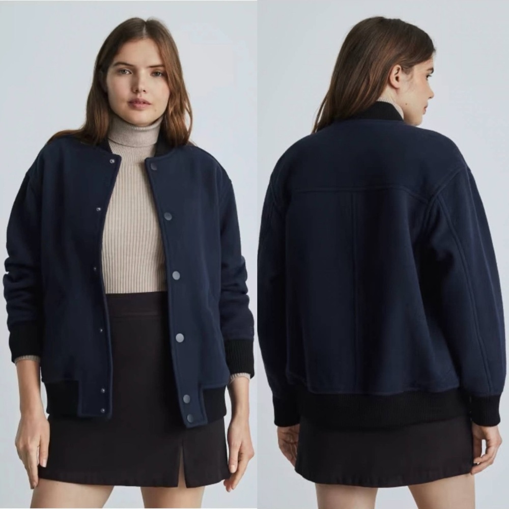 NEW $198 Everlane Womens The ReWool Varsity Bomber Jacket Navy Blue XXS